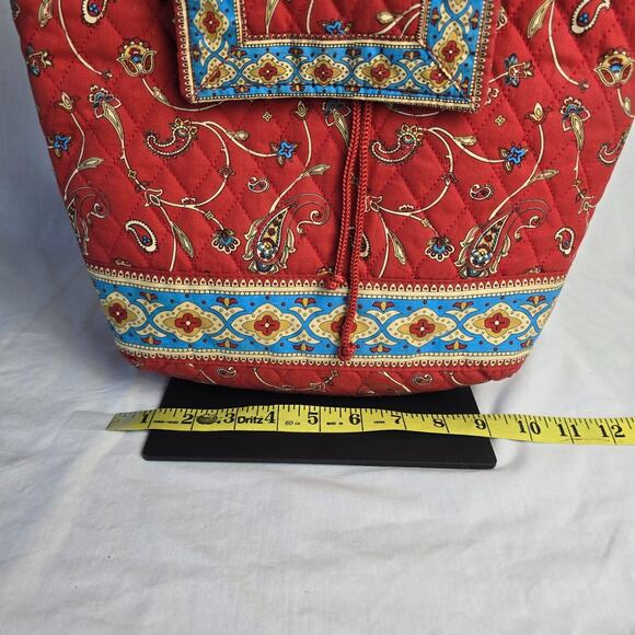 Naturalizer Quilted Drawstring Backpack Shoulder Tote Red Paisley Multi-Color - Picture 10 of 13